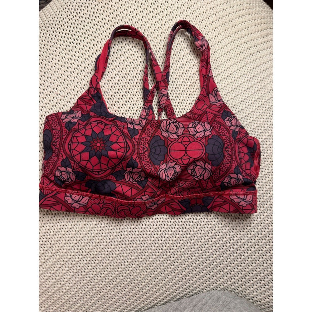 Lululemon Energy Bra Red Purple Floral Mandala Strappy Sports Bra Size 6